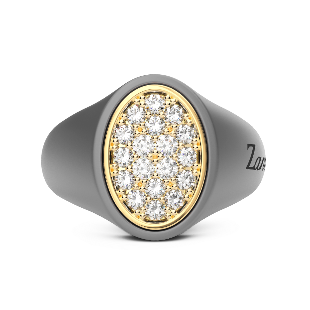 Zancan Ring In Titanium, 18Kt Gold, And Natural Diamonds
