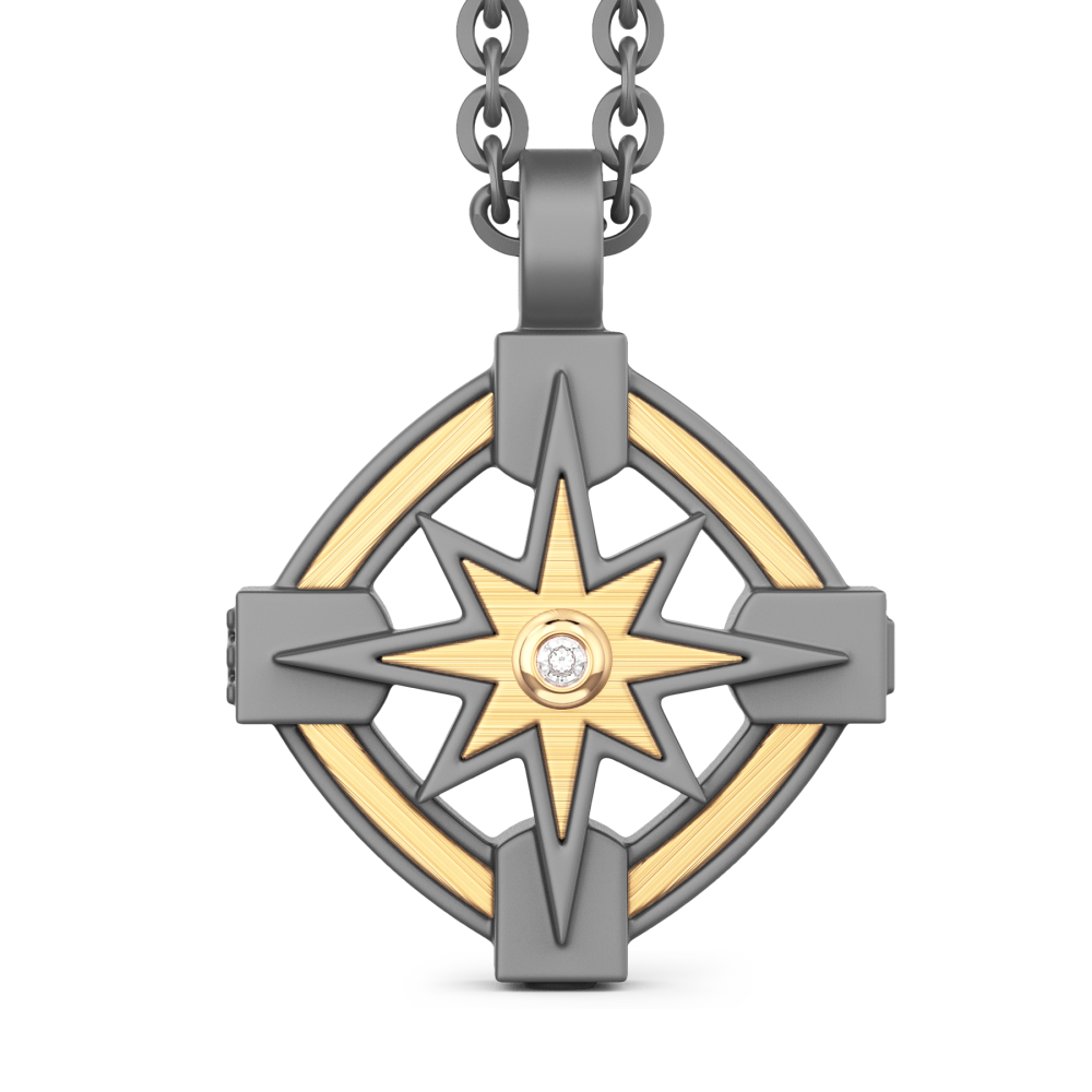 Zancan Necklace In Titanium And 18Kt Gold With Wind Rose And Diamond