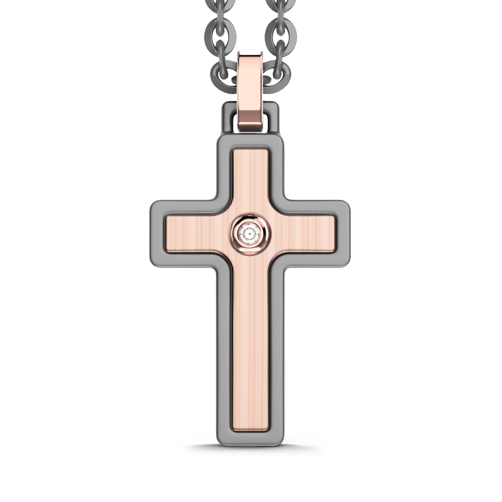 Zancan Necklace In Titanium And 18Kt Gold With Cross Pendant And Diamond