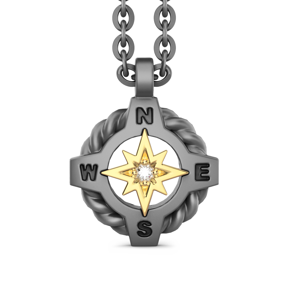 Zancan Necklace In Titanium And 18K Gold With Wind Rose And Diamond