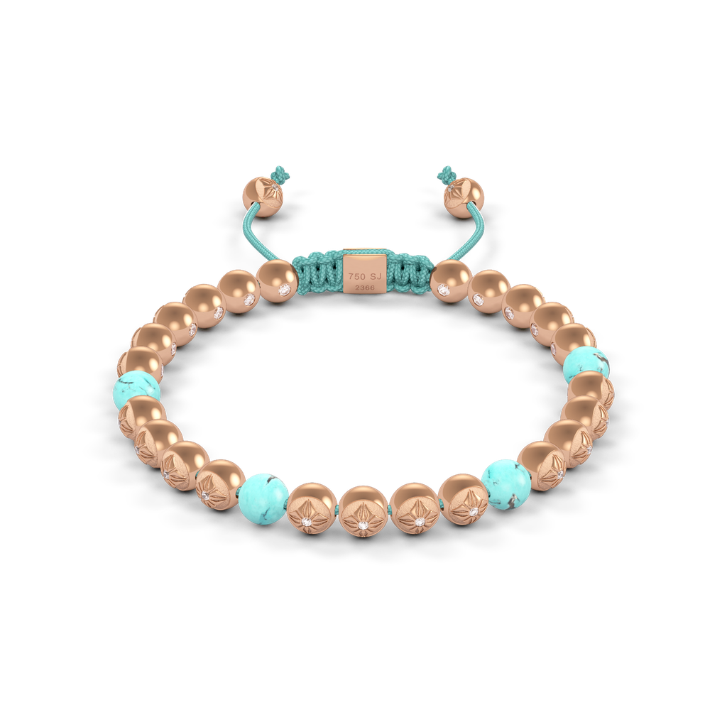 Shamballa Jewels Rose Gold Diamond & Turquoise 6mm Non-Braided Bead Bracelet