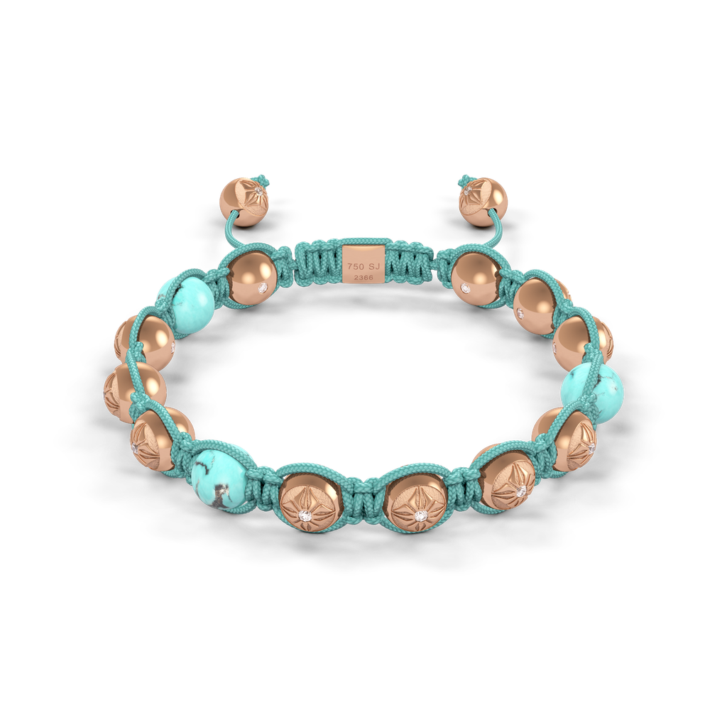 Shamballa Jewels Rose Gold Diamond & Turquoise 8mm Braided Bead Bracelet