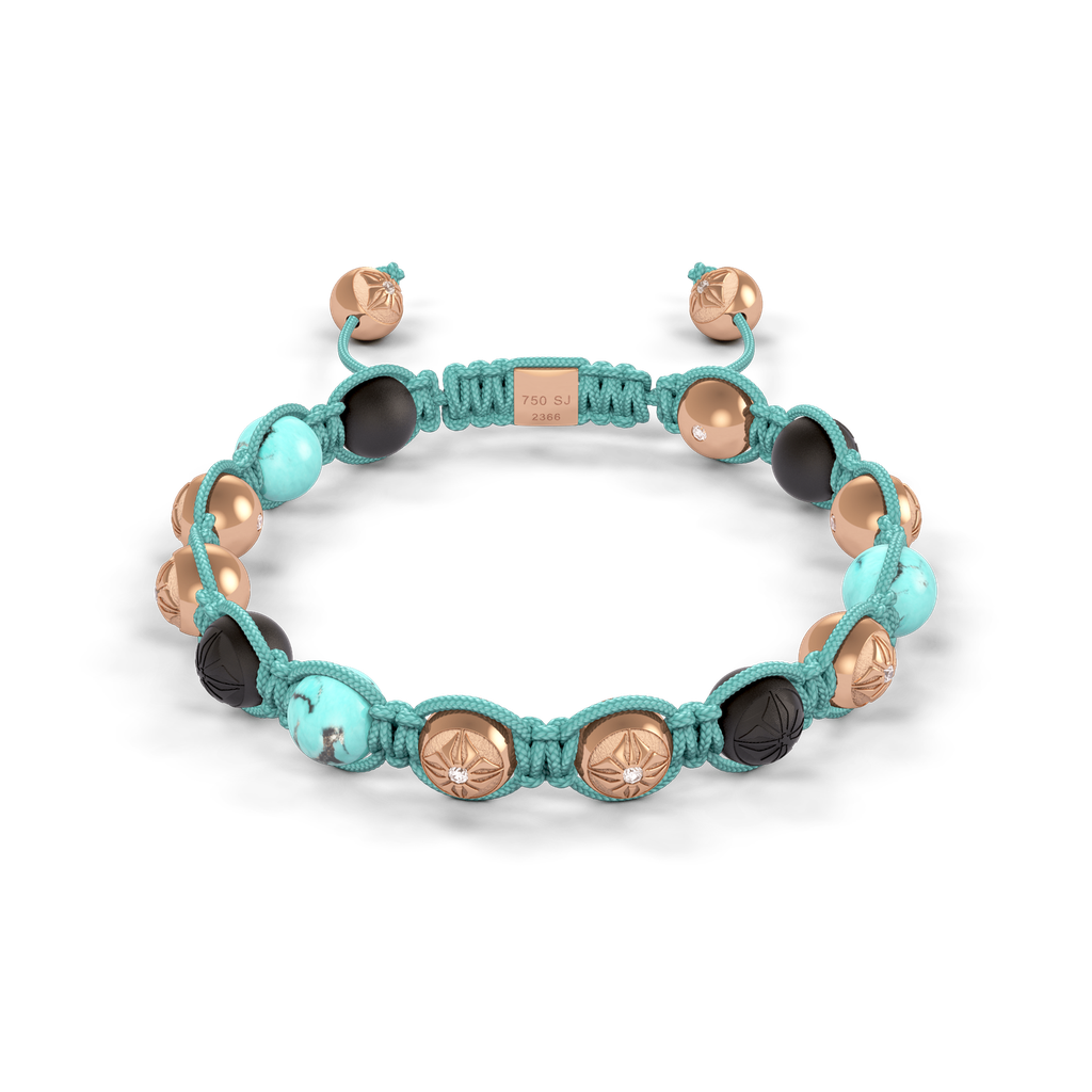 Shamballa Jewels Rose Gold Diamond & Turquoise 8mm Braided Bead Bracelet