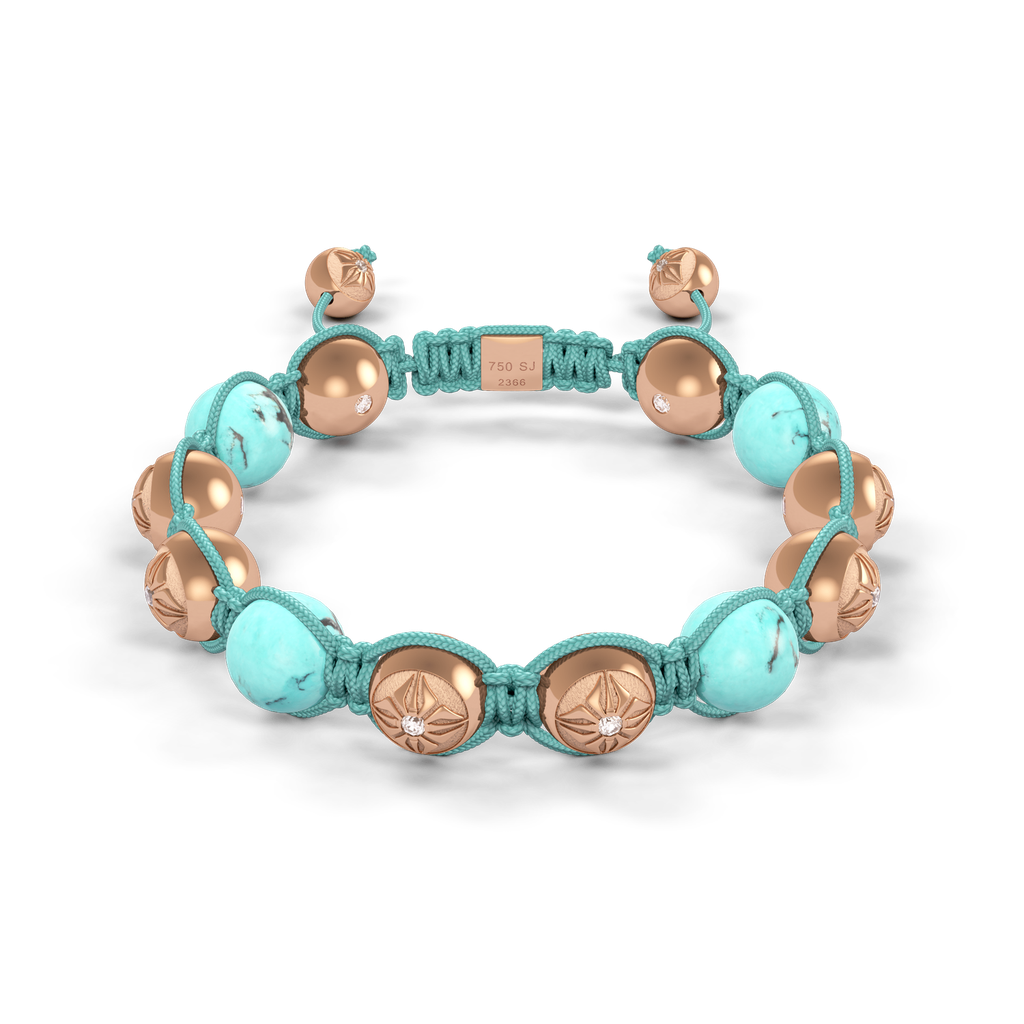 Shamballa Jewels Rose Gold Diamond & Turquoise 10mm Braided Bead Bracelet