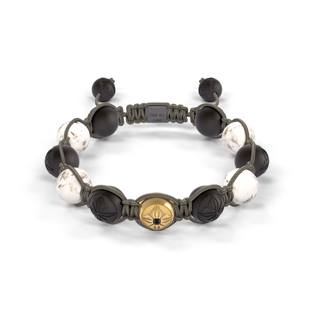 Shamballa Jewels Yellow Gold Diamond & Granite 10mm Braided Bead Bracelet