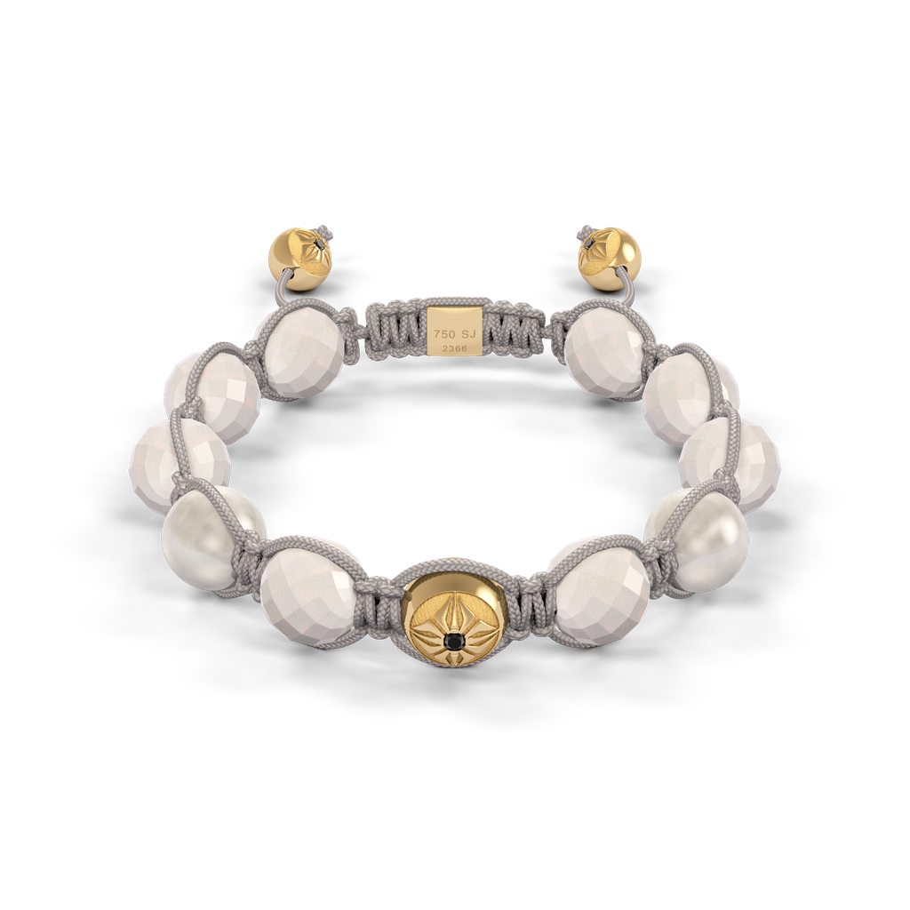 Shamballa Jewels Yellow Gold Diamond & Moonstone 10mm Braided Bead Bracelet