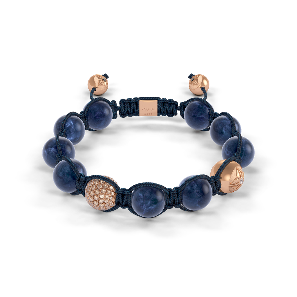 Shamballa Jewels Rose Gold Diamond & Sapphire 10mm Braided Bead Bracelet