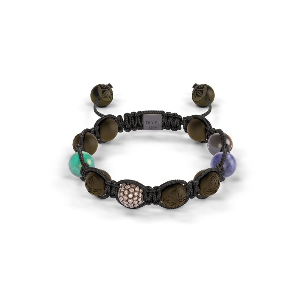 Shamballa Jewels Rose & Black Gold Diamond Tanzanite Ceramic & Turquoise 8mm Braided Bead Bracelet