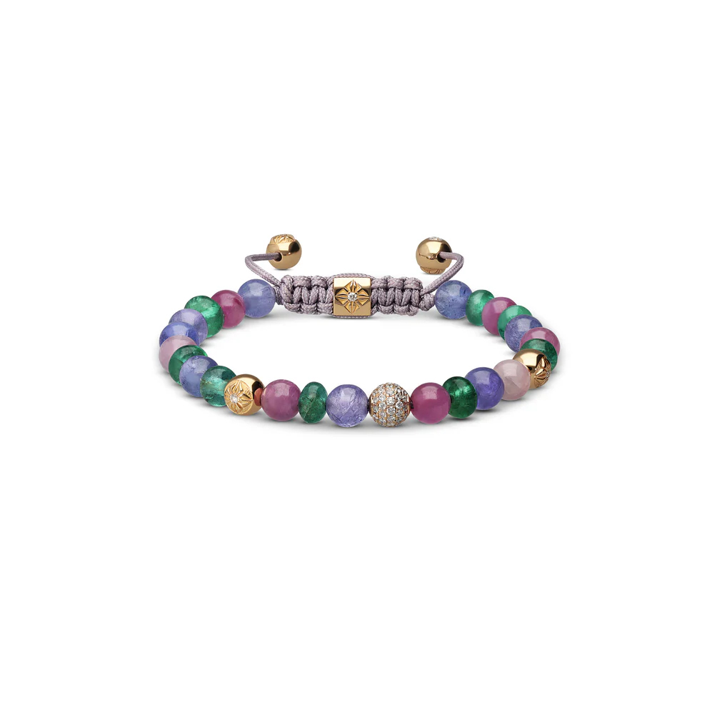 Shamballa Jewels Yellow Gold Diamond Sapphire Emerald & Tanzanite Multisize Non-Braided Bead Bracelet