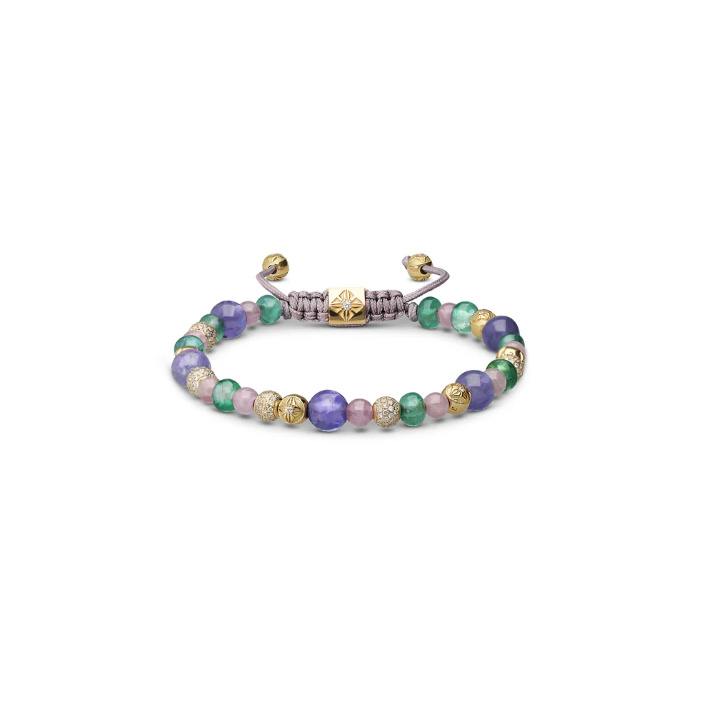 Shamballa Jewels Yellow Gold Diamond Sapphire Emerald & Tanzanite Multisize Non-Braided Bead Bracelet