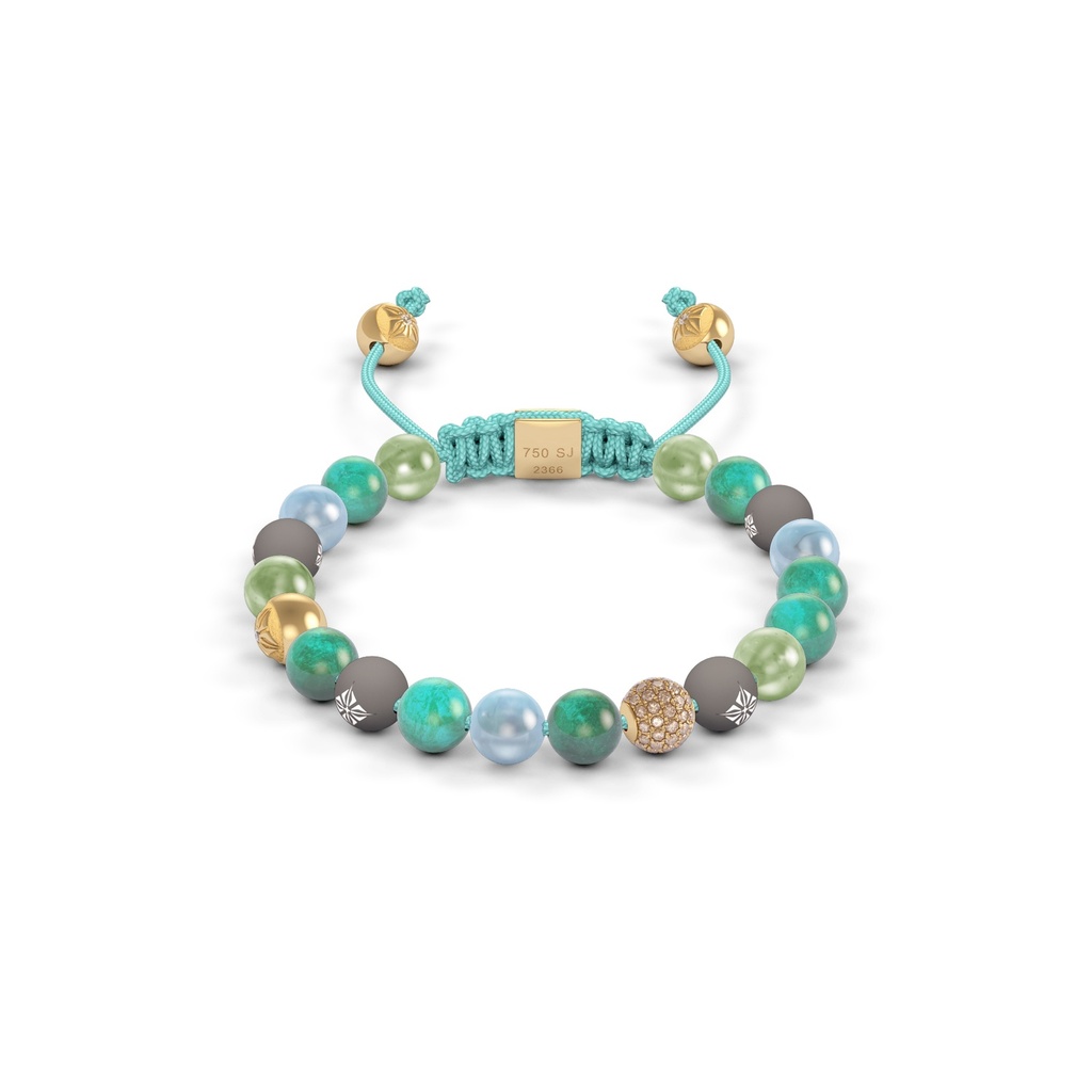Shamballa Jewels Yellow Gold Diamond Sapphire Emerald & Aquamarine 6mm Non-Braided Bead Bracelet