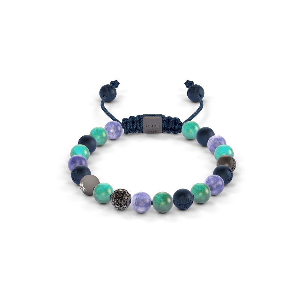 Shamballa Jewels Black Gold Diamond Turquoise & Tanzanite 6mm Non-Braided Bead Bracelet