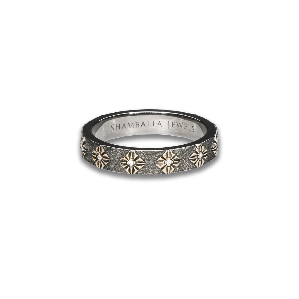 Shamballa Jewels - Black Gold & Yellow Gold White Diamond SOS Ring