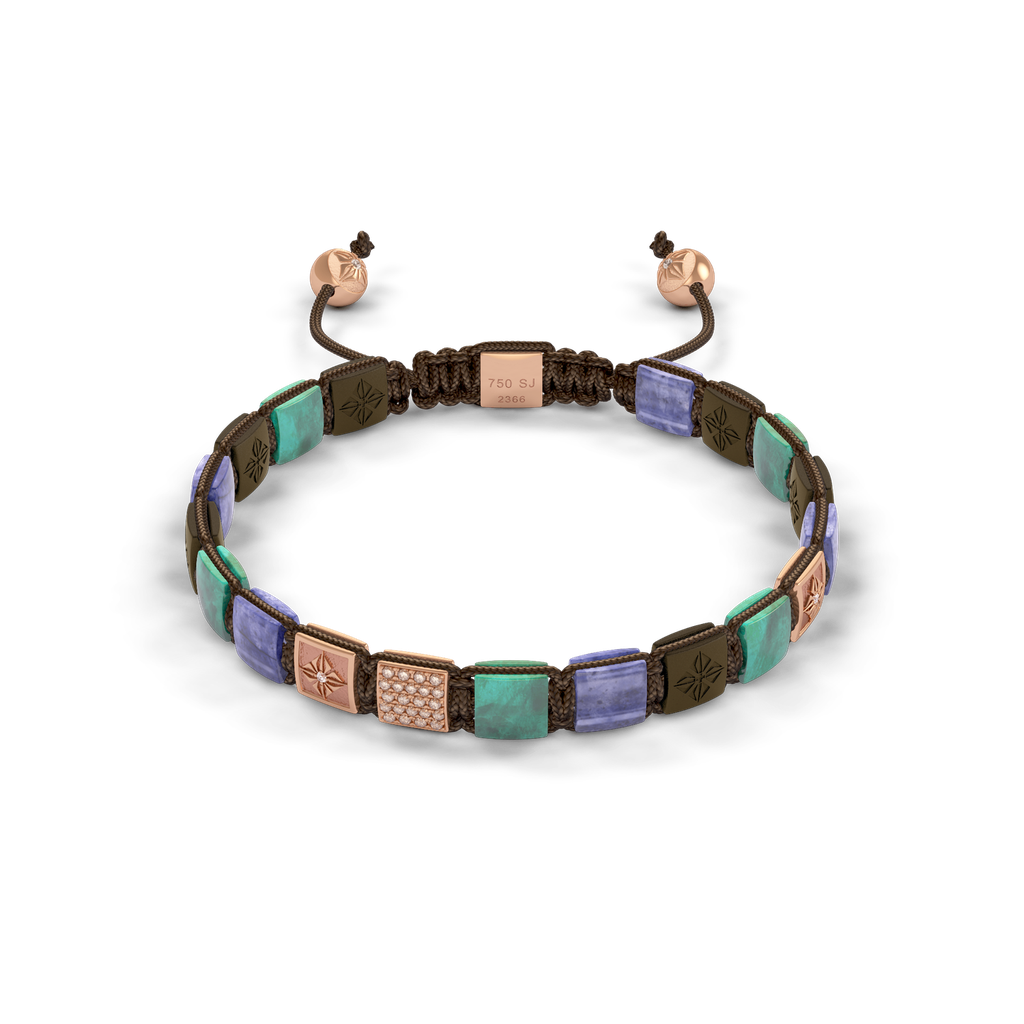 Shamballa Jewels Rose Gold Diamond Turquoise Tanzanite & Ceramic 6mm Lock Bead Bracelet