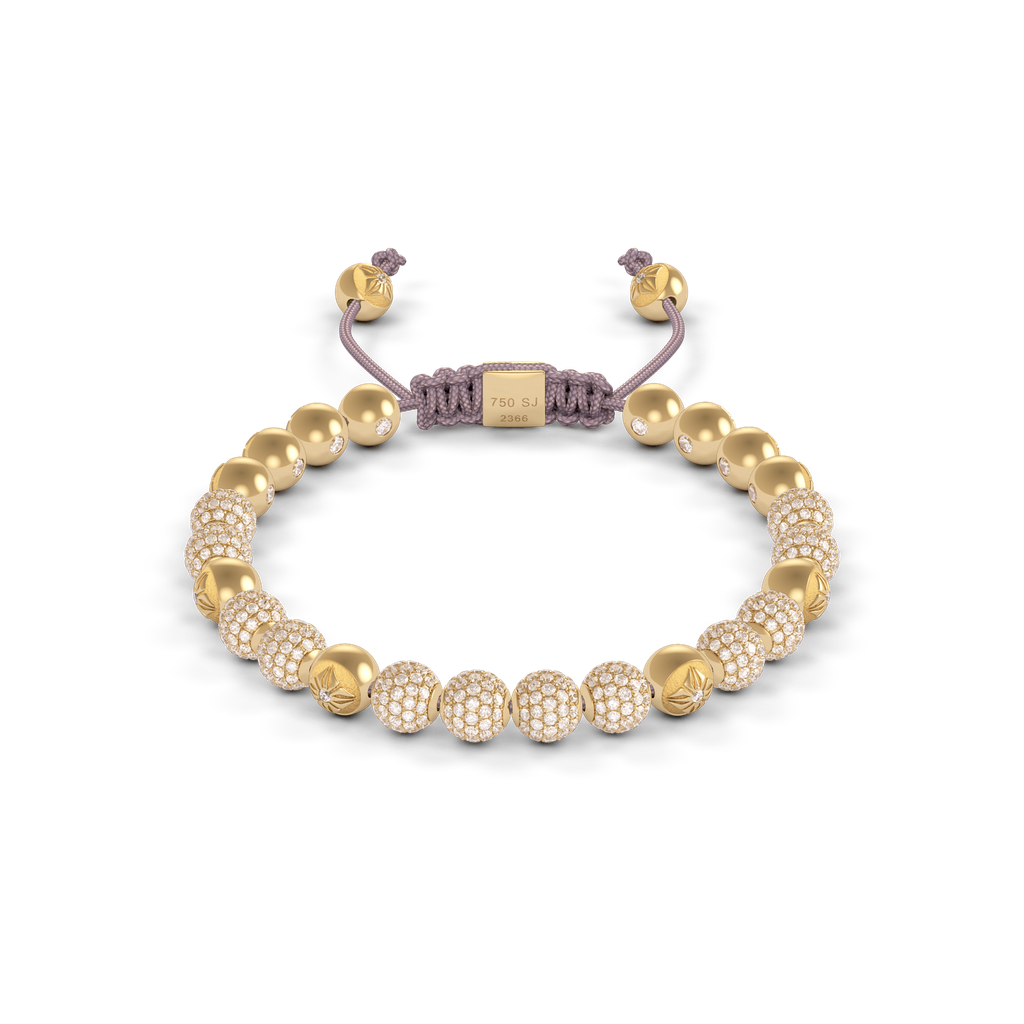 Shamballa Jewels Yellow Gold Diamond 6mm Non-Braided Bead Bracelet