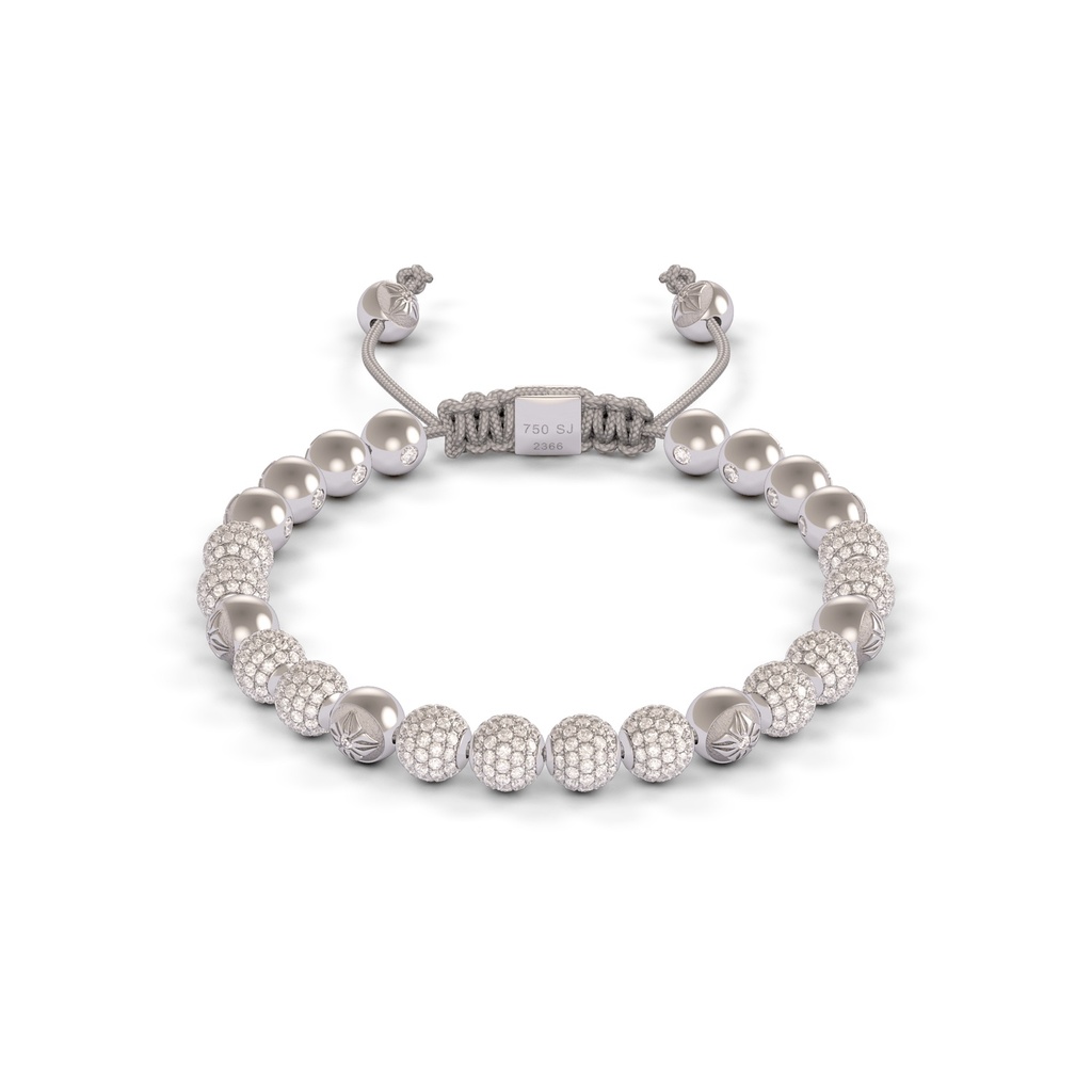 Shamballa Jewels White Gold Diamond 6mm Non-Braided Bead Bracelet