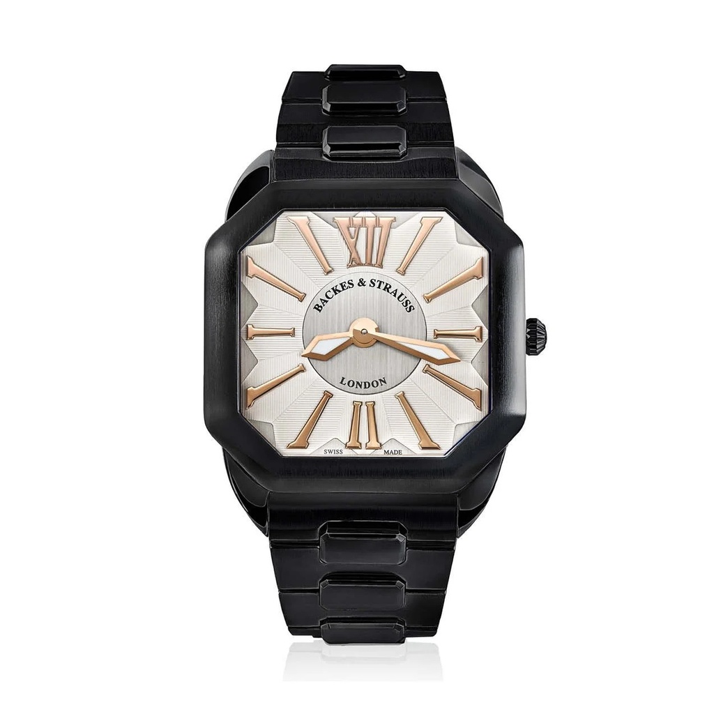 Berkeley W1 Black Steel Watch White Dial With Rose Roman Numerals