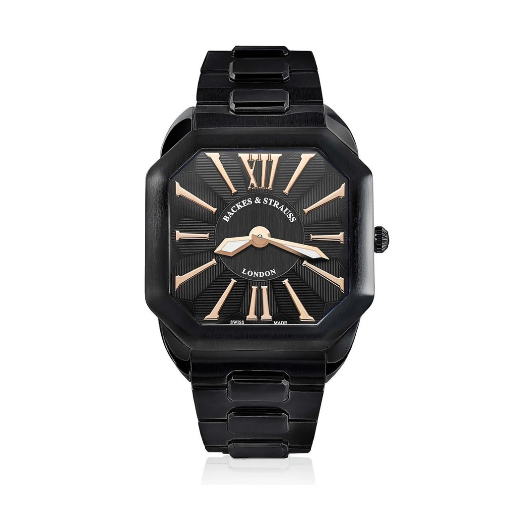 Berkeley W1 Black Steel Watch Black Dial With Rose Roman Numerals