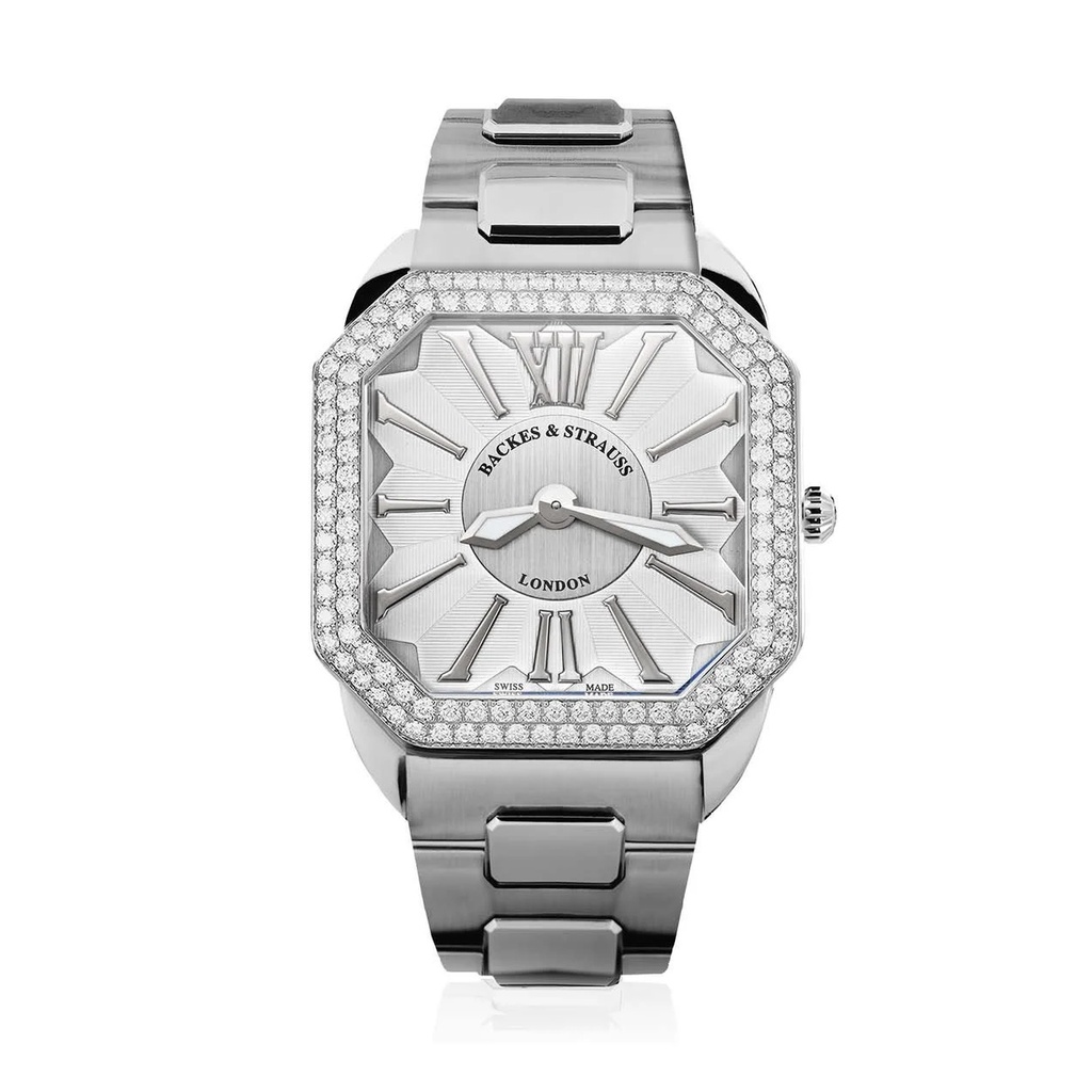 Berkeley W1 Stainless Steel Watch White Dial With White Roman Numerals Diamond Bezel