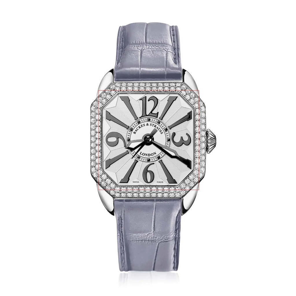 Berkeley 33 Stainless Steel Watch White Dial With Black Arabic Markers Diamond Bezel