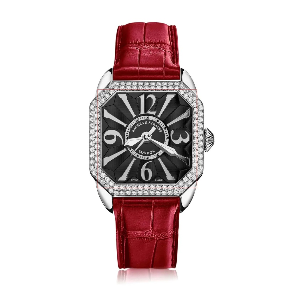 Berkeley 33 Stainless Steel Watch Black Dial With White Arabic Markers Diamond Bezel