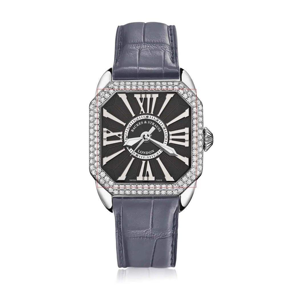 Berkeley 33 Stainless Steel Watch Black Dial With White Roman Markers Diamond Bezel
