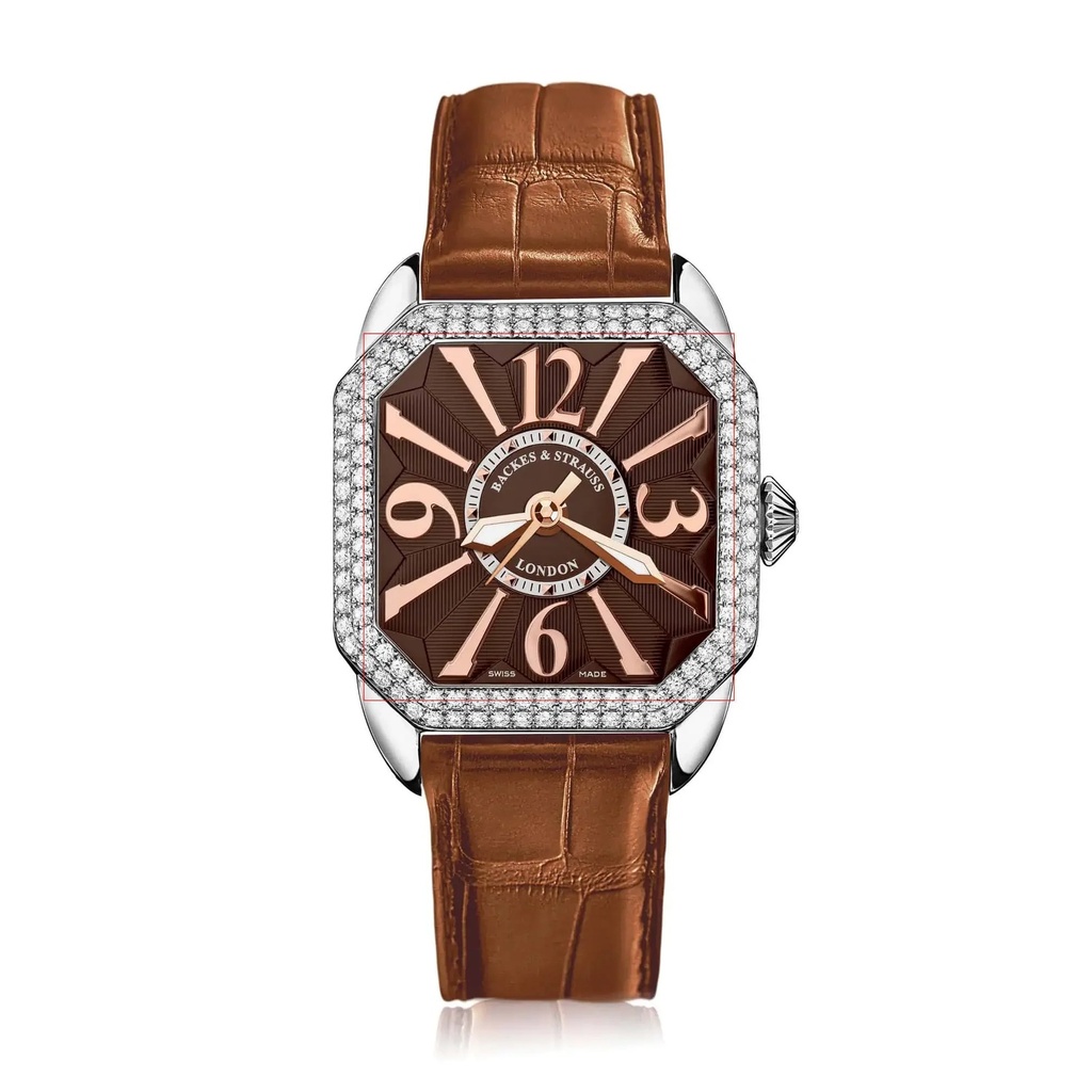 Berkeley 33 Stainless Steel Watch Brown Dial With Rose Arabic Markers Diamond Bezel