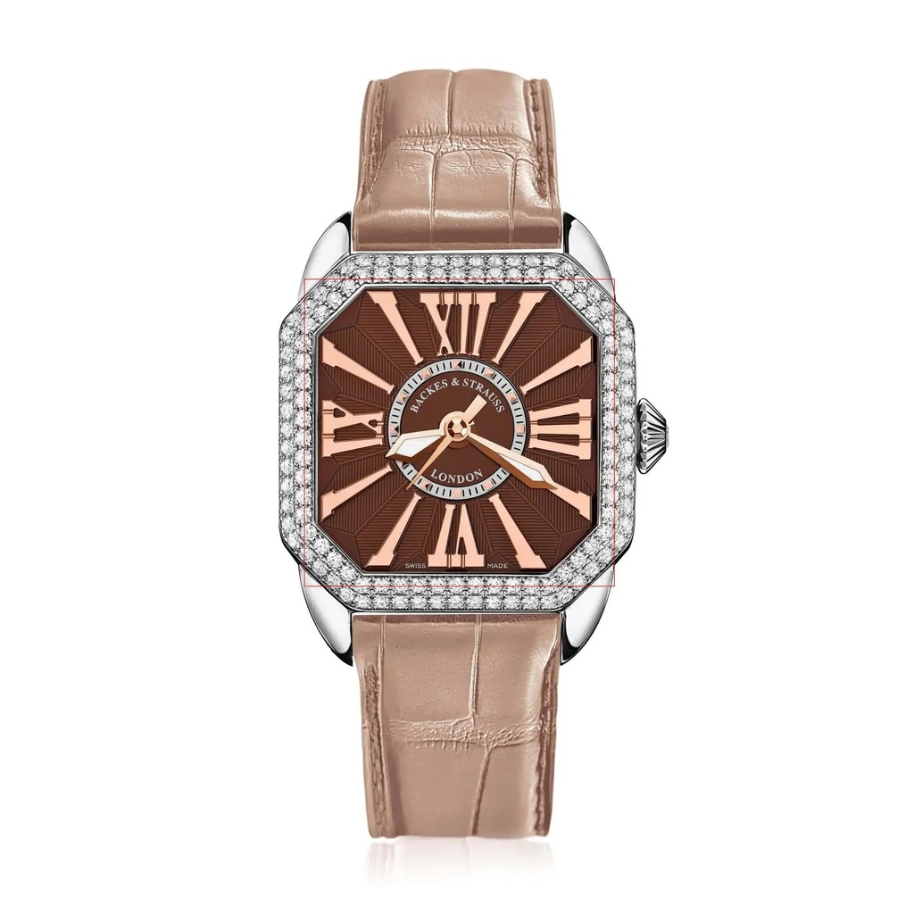 Berkeley 33 Stainless Steel Watch Brown Dial With Rose Roman Markers Diamond Bezel