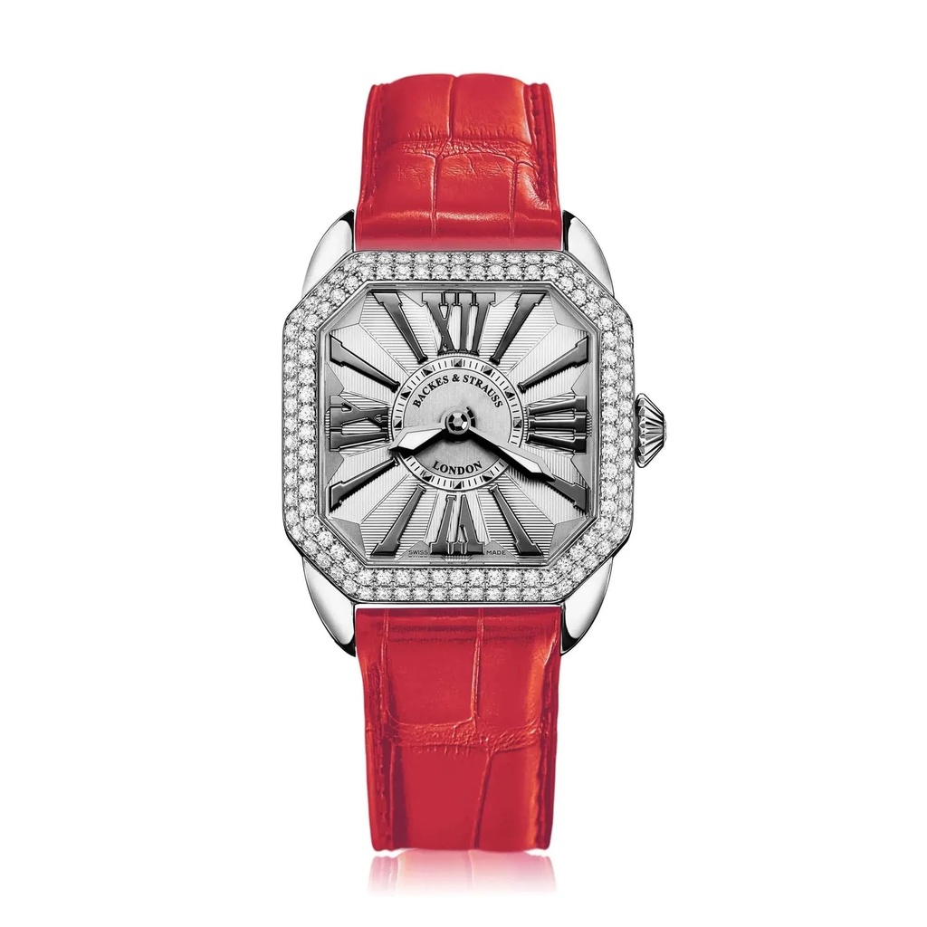 Berkeley 29 Stainless Steel Watch White Dial With Black Roman Markers Diamond Bezel