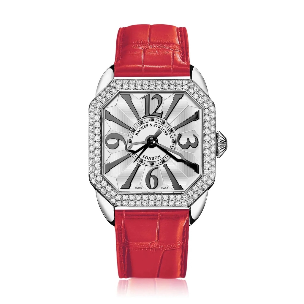 Berkeley 37 Stainless Steel Watch White Dial With Black Arabic Markers Diamond Bezel