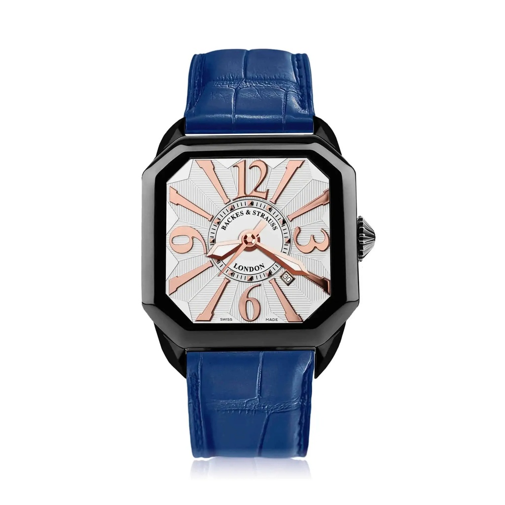 Berkeley Black Steel Watch White Dial With Rose Arabic Markers