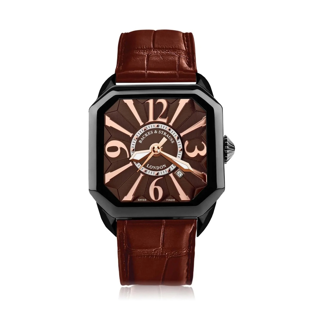 Berkeley Black Steel Watch Brown Dial With Rose Arabic Markers