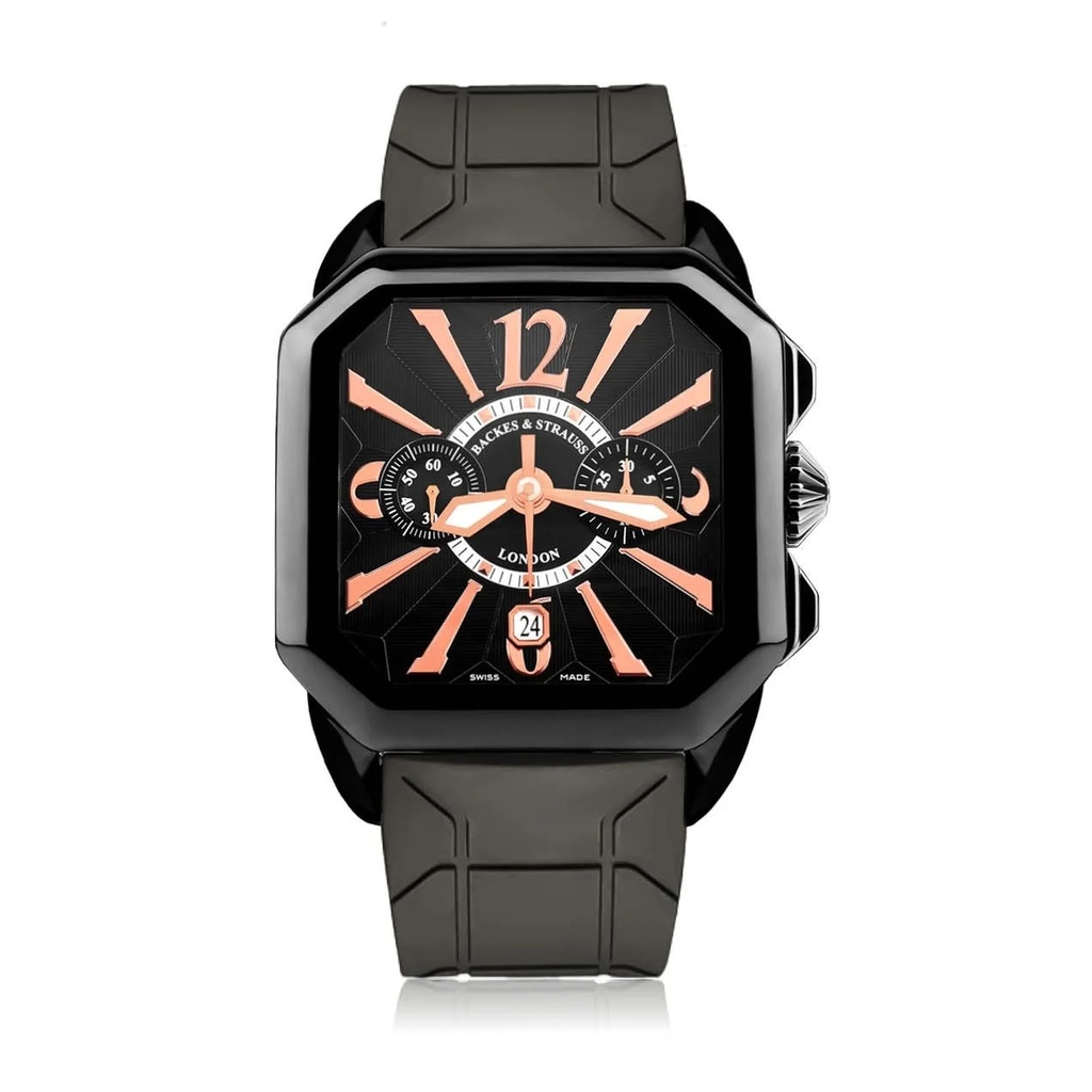 Berkeley Black Steel Watch Black Chronograph Dial With Black Rubber Strap Markers