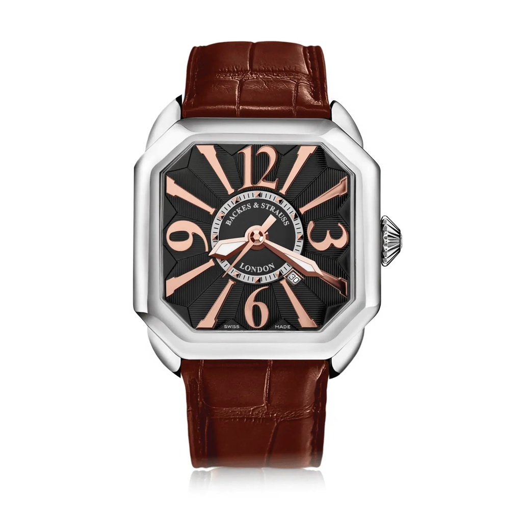 Berkeley Stainless Steel Watch Black Dial With Rose Arabic Markers