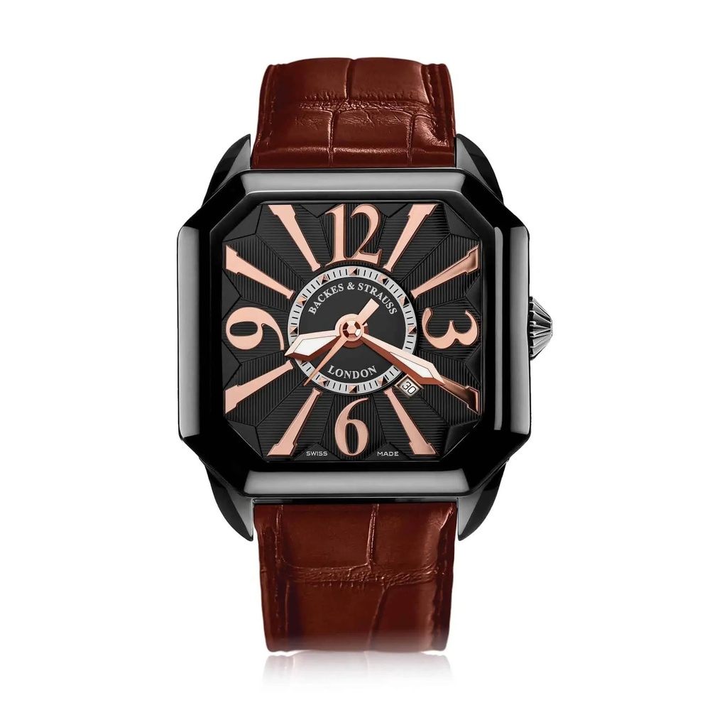 Berkeley Black Steel Watch Black Dial With Rose Arabic Markers