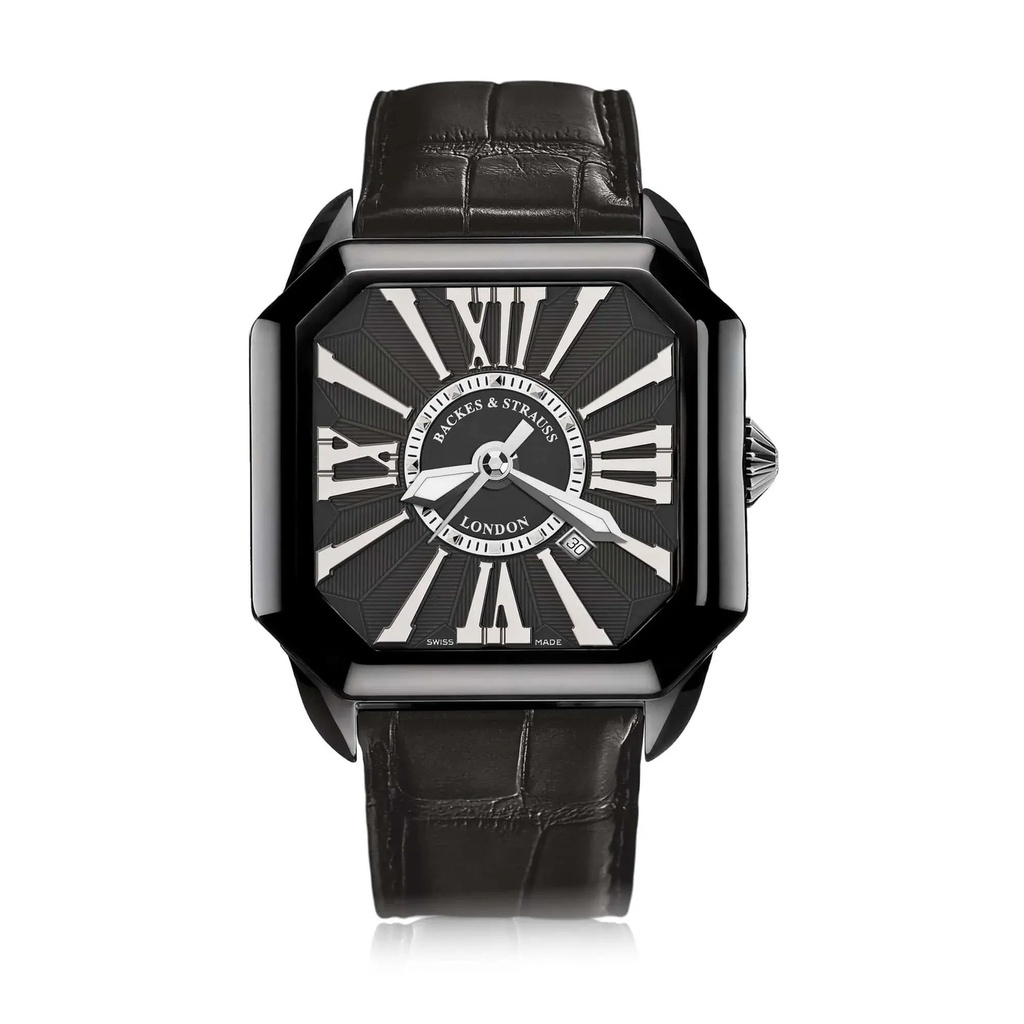 Berkeley Black Steel Watch Black Dial With White Roman Markers