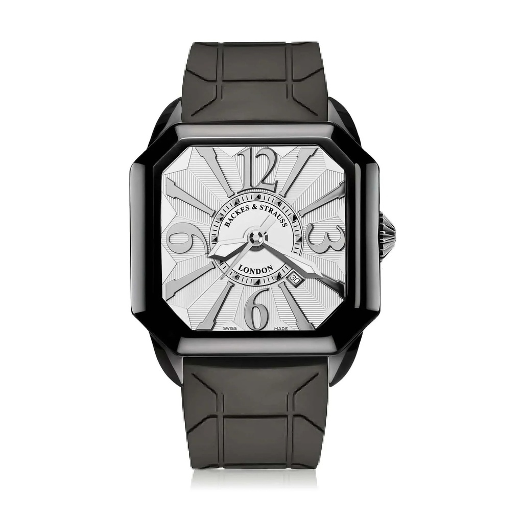 Berkeley Black Steel Watch Black Rubber Strap Dial With White Markers