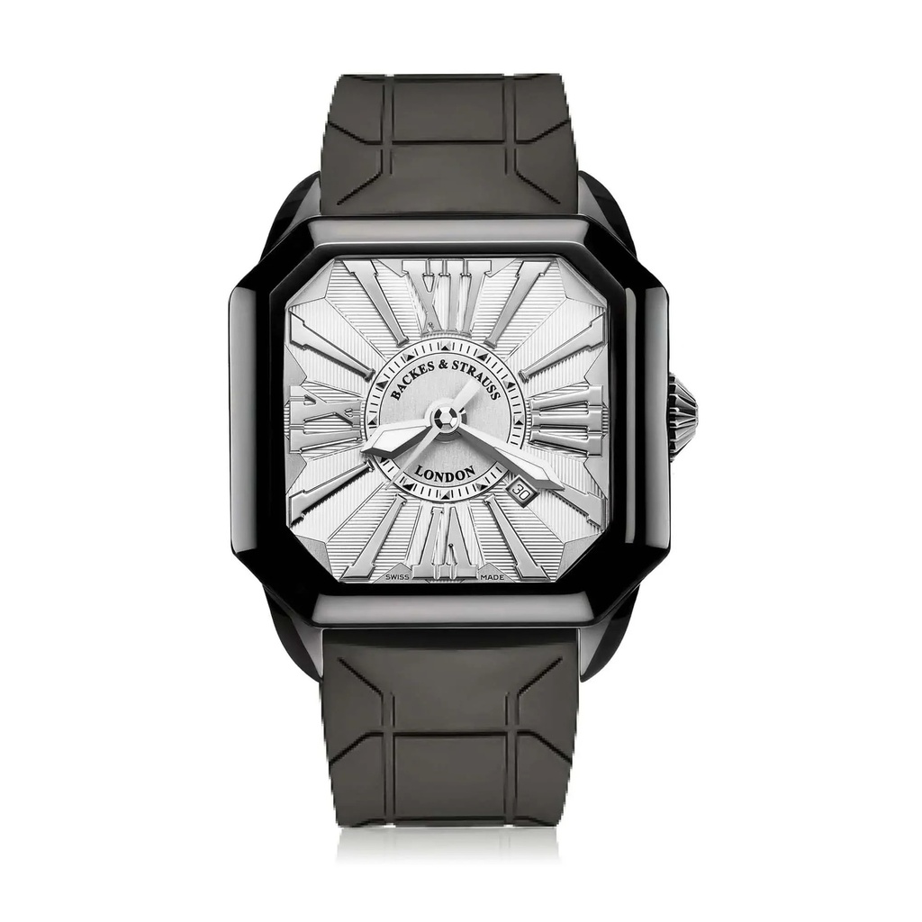 Berkeley Black Steel Watch Black Rubber Strap Dial With White Markers