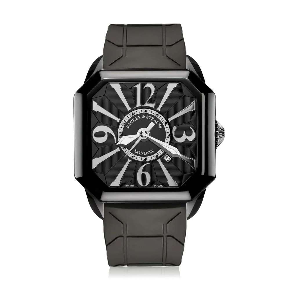 Berkeley Black Steel Watch Black Rubber Strap Dial With Black Markers