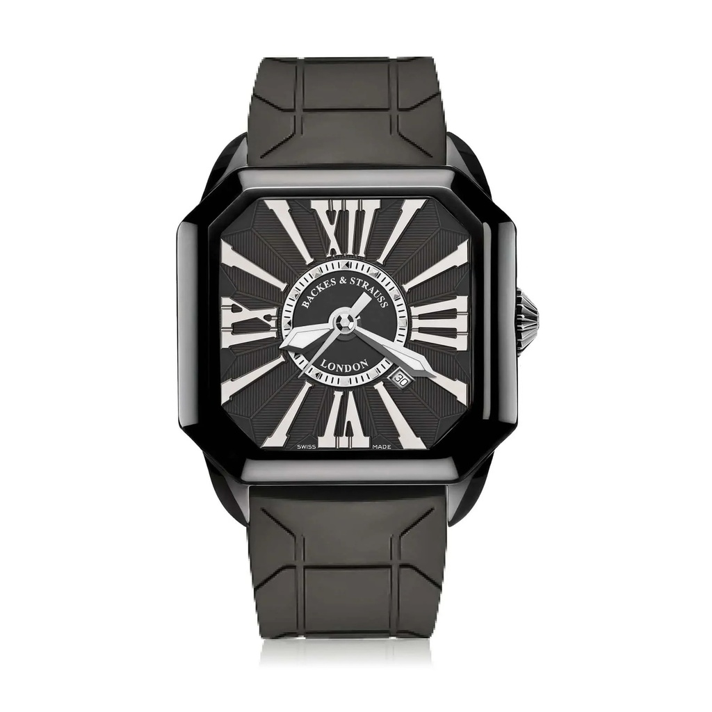 Berkeley Black Steel Watch Black Rubber Strap Dial With Black Markers