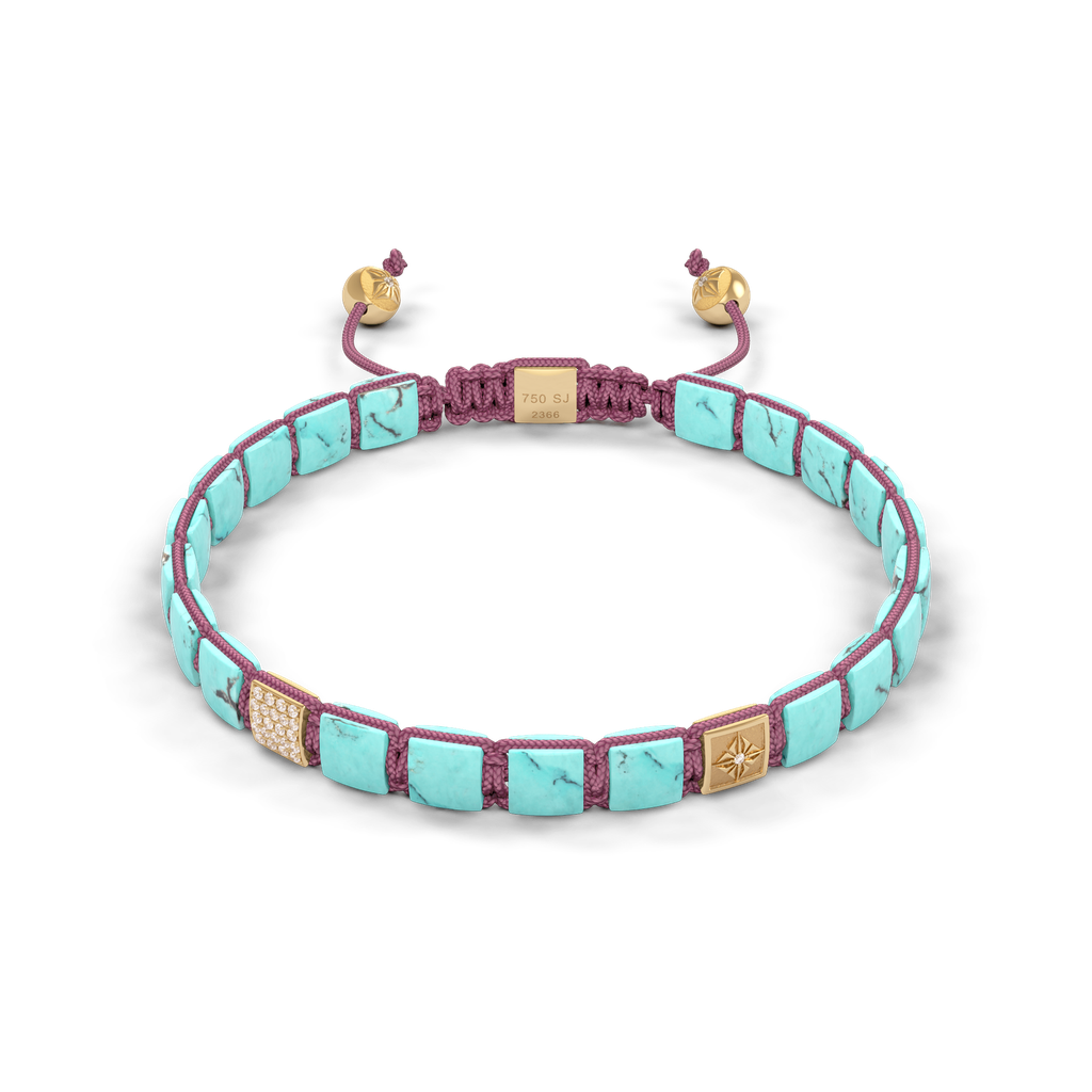 Shamballa Jewels - Yellow Gold White Diamond & Turquoise 6mm Lock Bracelet