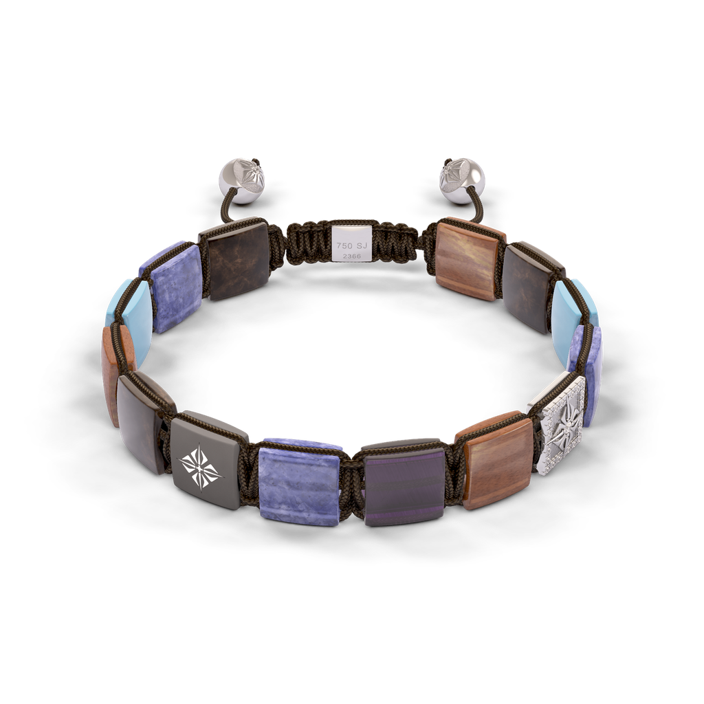 Shamballa Jewels - White Gold White Diamond, Aquamarine, Tanzanite, Brown Sapphire, Amethyst & Brown Moonstone 10mm Lock Bracelet