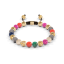Shamballa Jewels - Yellow Gold White Diamond, Emerald, Coral, Pink Greenland Sapphire, Turquoise, Blue Sapphire & Yellow Opal 8mm Non-Braided Bracelet