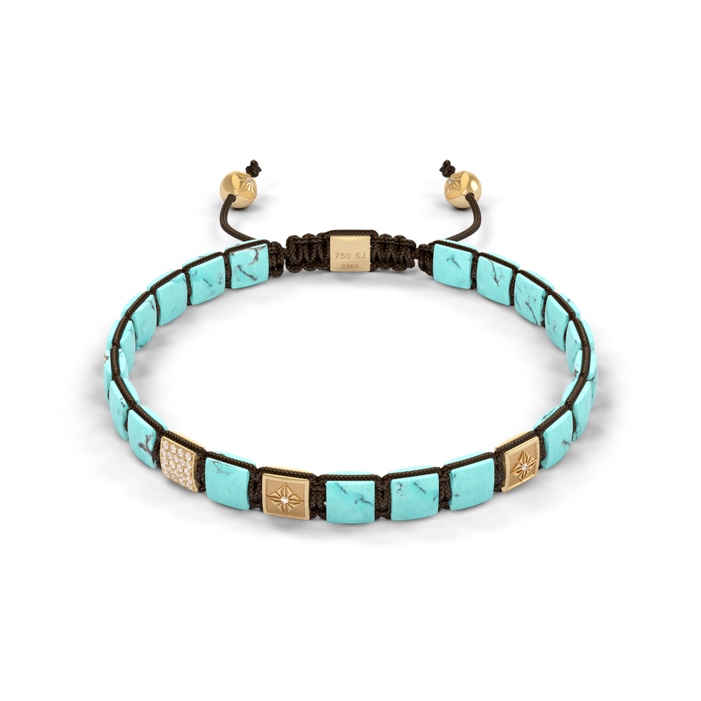 Shamballa Jewels - Yellow Gold White Diamond & Turquoise 6mm Lock Bracelet