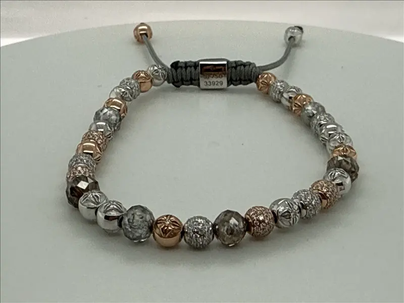 Shamballa Jewels - White Gold & Rose Gold Faceted Diamond, White Diamond & Faceted Multicolour Diamond 4mm Non-Braided Bracelet