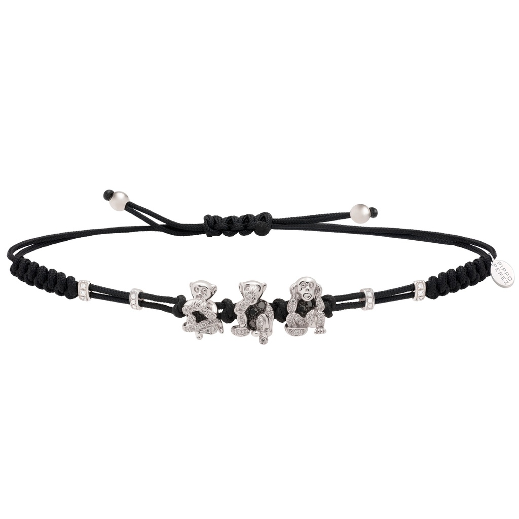 White Gold & White Diamonds 3 Apes Bracelet