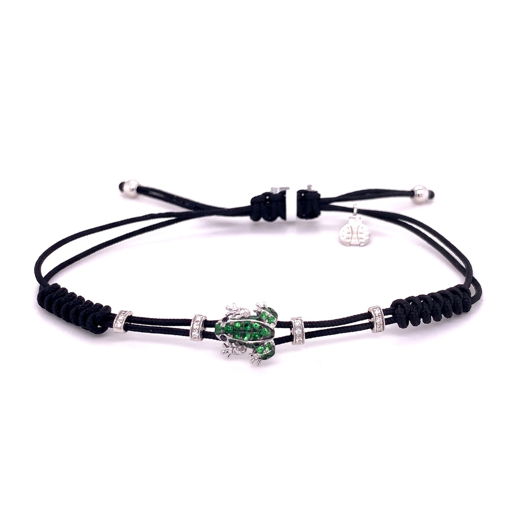 White Gold Green Garnet Frog Smal Bracelet
