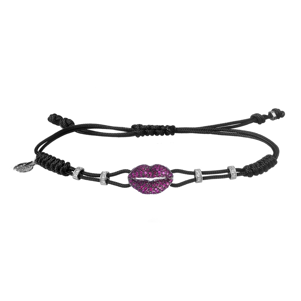 White Gold Ruby Mouth Cord Bracelet