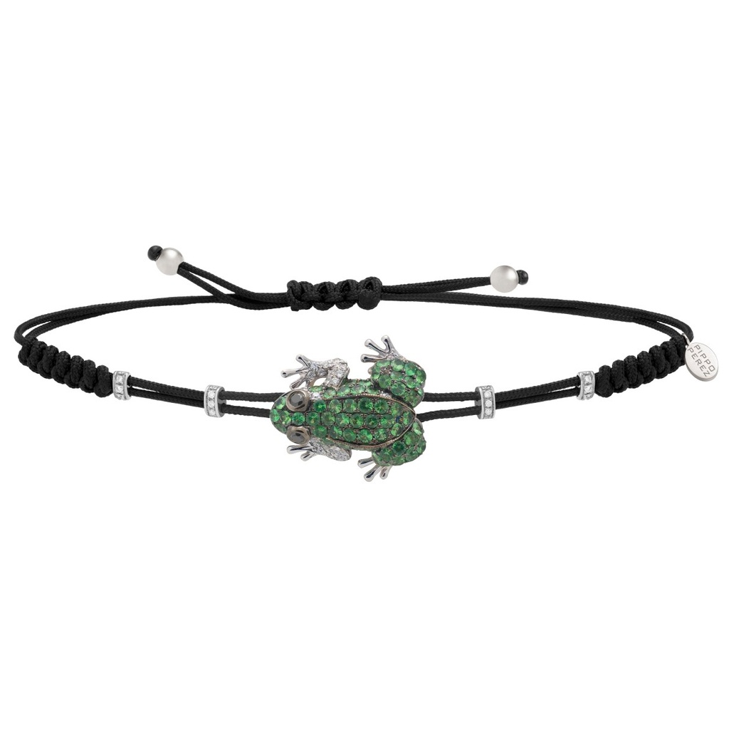 White Gold and Green Garnets Frog Medium Bracelet