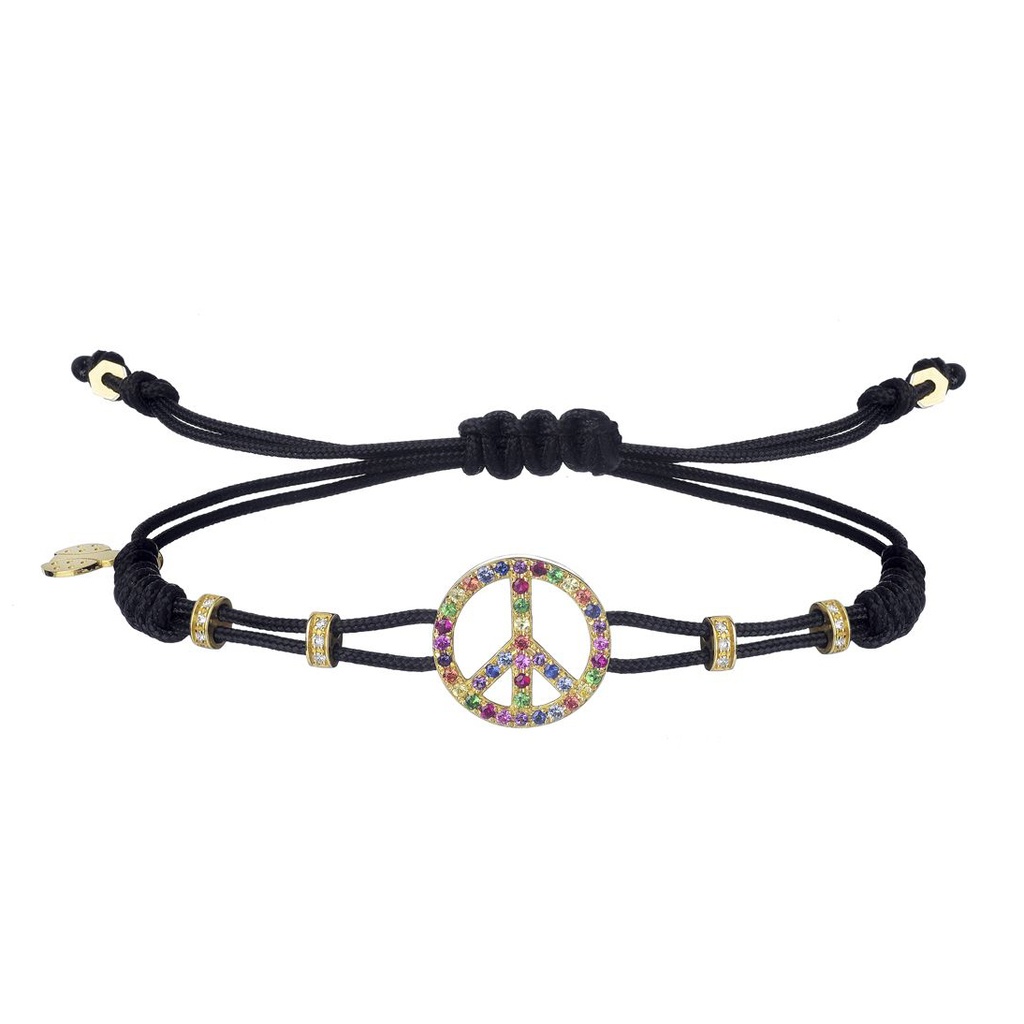 Yellow Gold Mixed Semi-Precious & Diamond Peace Bracelet